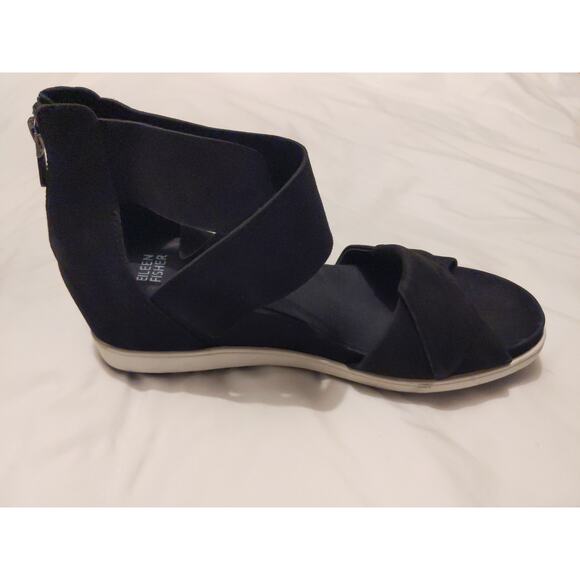 Eileen Fisher Women's 8.5 Black Sport Wedge Sandals Crossover Comfort NEW - Picture 2 of 11